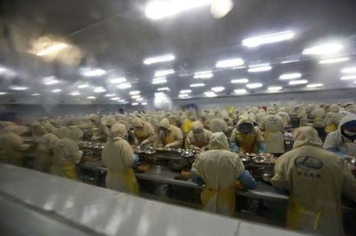 湖北潛江:數(shù)千人現(xiàn)場剝小龍蝦蝦球 場面壯觀